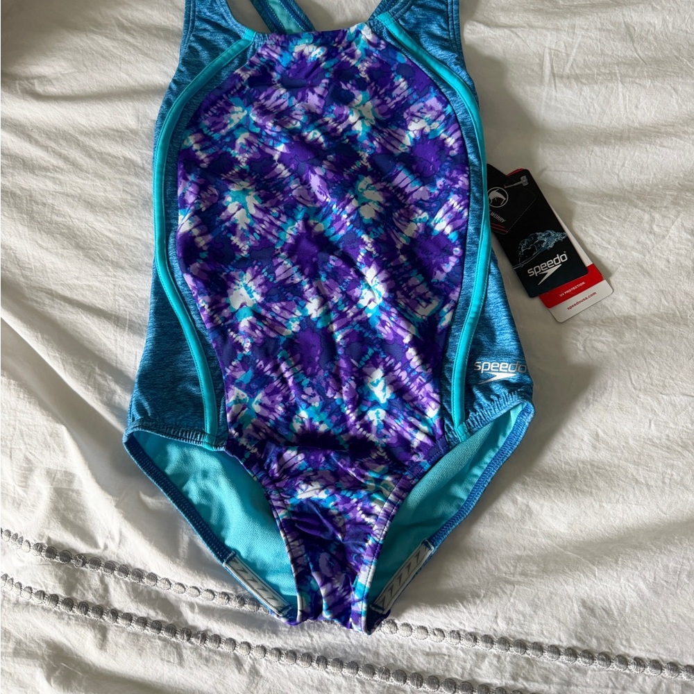 Speedo Kids' Blue and Purple One Piece Swimsuit size 8